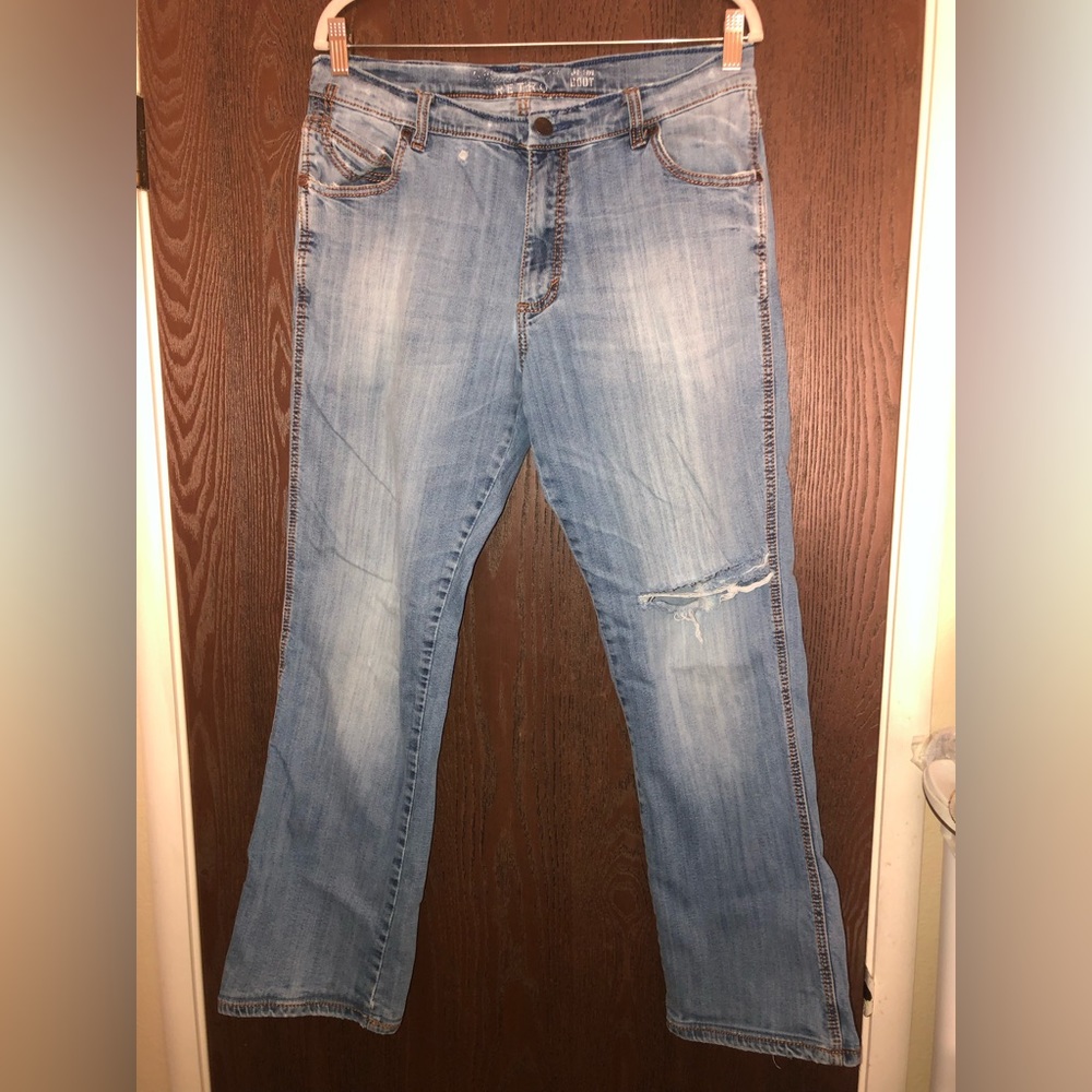 Light Blue Women's Distressed Straight-Leg Jeans
